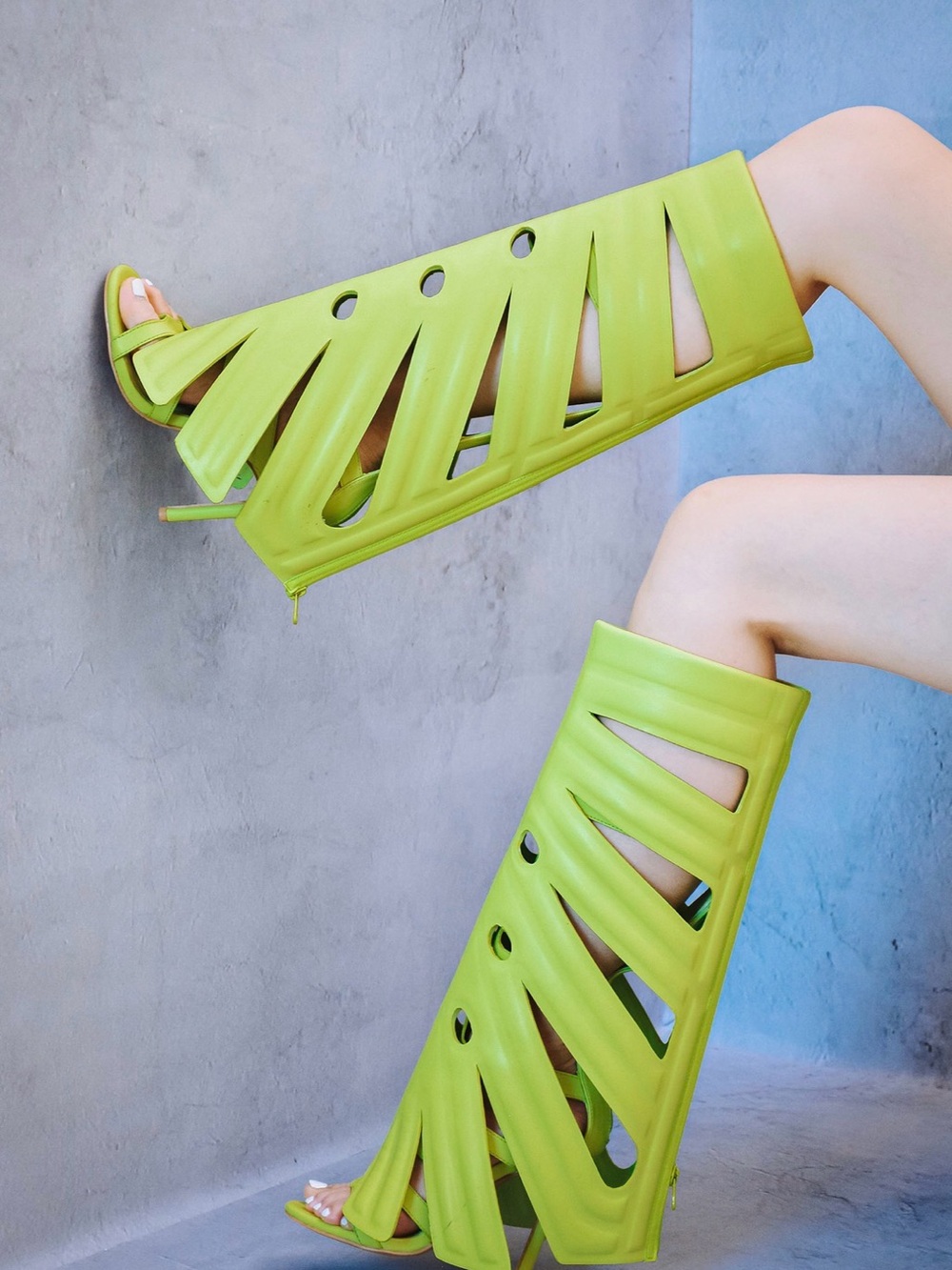 Cape Robbin Lime Green Cutout Knee-High Heeled Boots